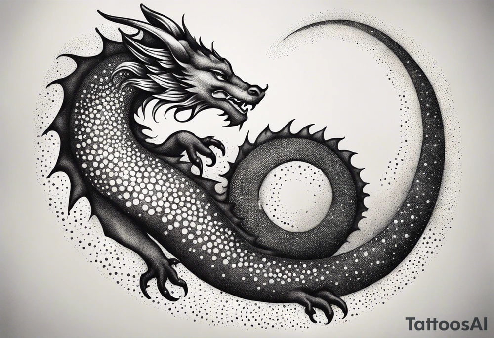 strength, small, sleeping dragon, long tail, elegant, lengthy, pisces tattoo idea