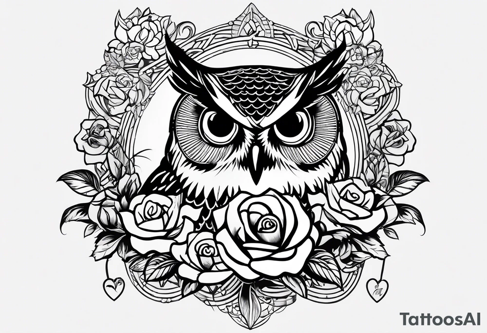 An owl, a rose, “but the greatest of these is love” tattoo idea