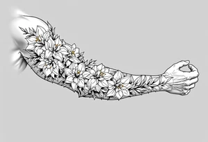 sleeve of narcissus flowers, holly and jonquil flowers tattoo idea