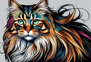 Long hair cat Maine coon, regal, face tattoo idea