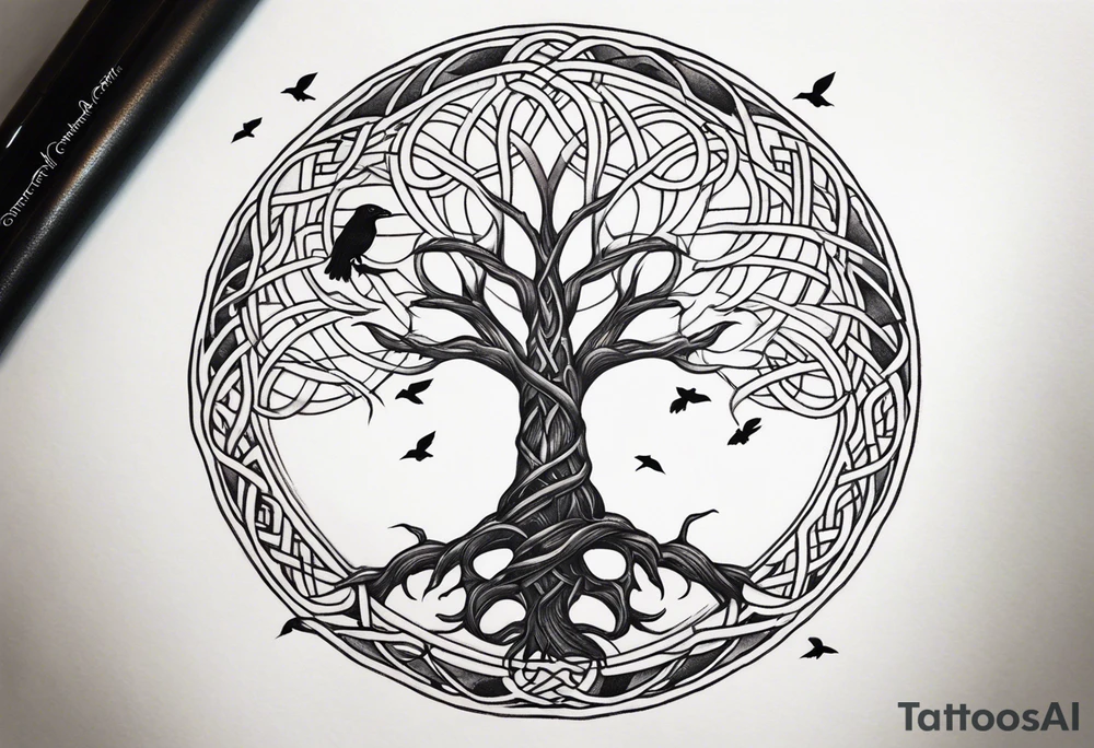 world tree with a raven and knotwork sleeve tattoo tattoo idea world tree with a raven and knotwork sleeve tattoo tattoo idea