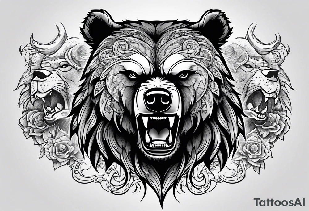 Bear with warriors attacking it tattoo tattoo idea