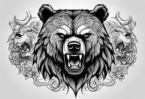 Bear with warriors attacking it tattoo tattoo idea