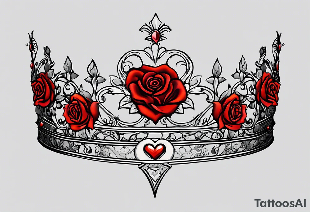 the red rose queen's golden crown with a heart tattoo idea