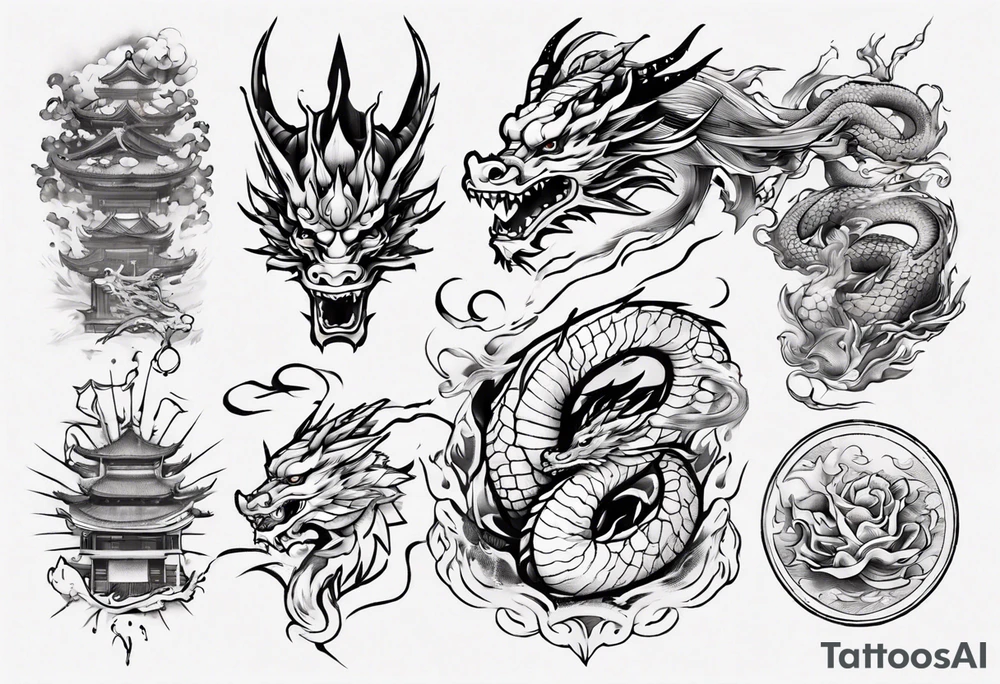 Dragón lineal tattoo idea