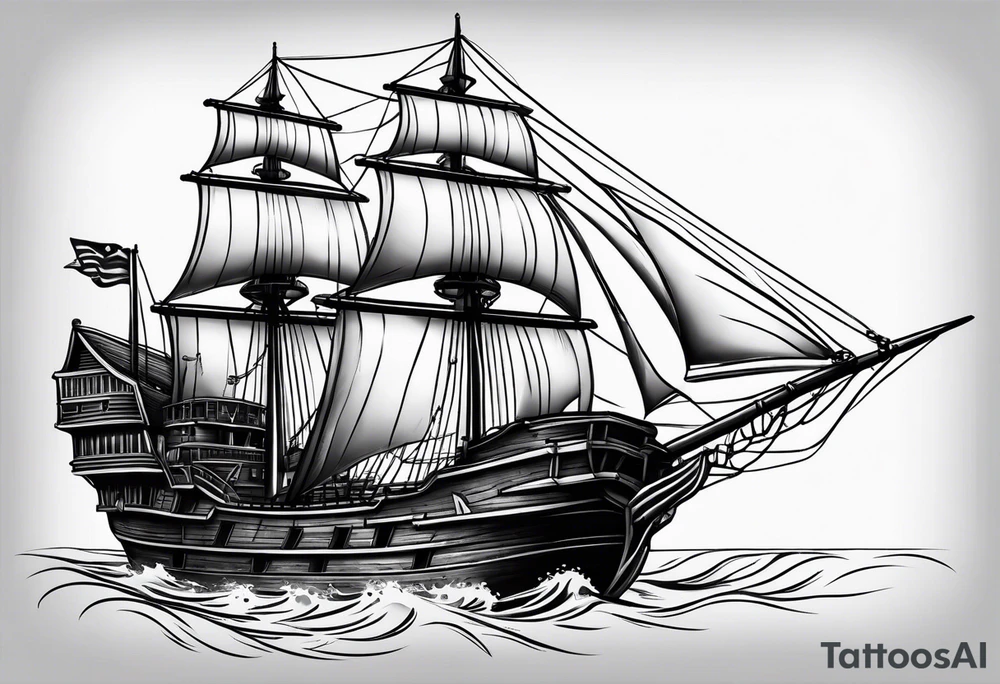 huge dark wooden ship facing left tattoo idea
