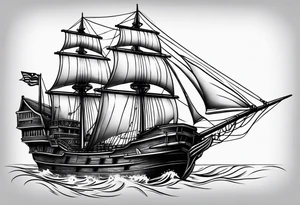 huge dark wooden ship facing left tattoo idea