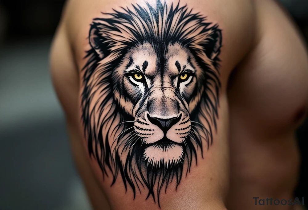 egyptian themed lion (red and black) tattoo idea