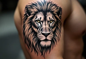 egyptian themed lion (red and black) tattoo idea