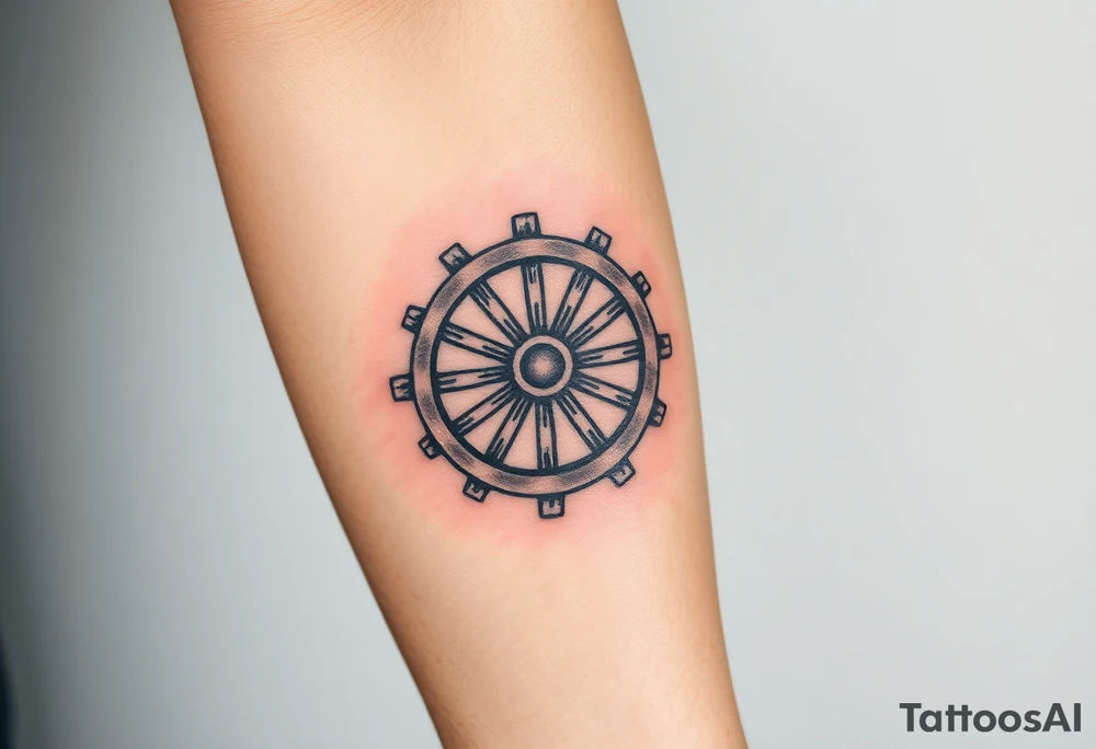 Old wagon wheel with some busted spokes aged and weathered tattoo idea