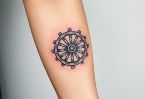 Old wagon wheel with some busted spokes aged and weathered tattoo idea