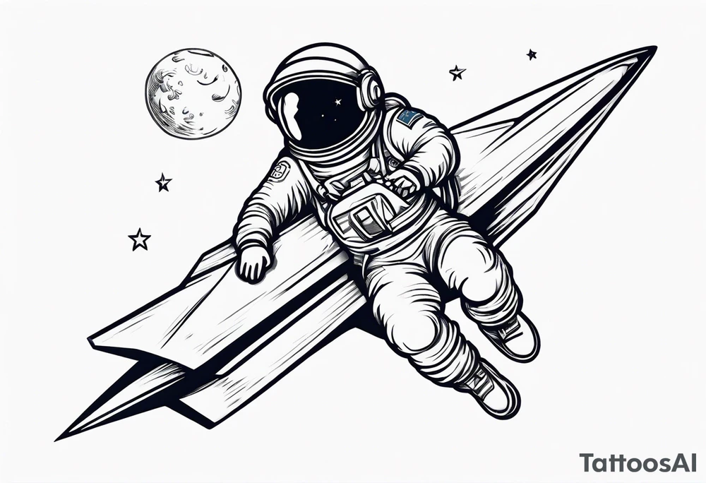 Astronaut riding on a paper airplane tattoo idea