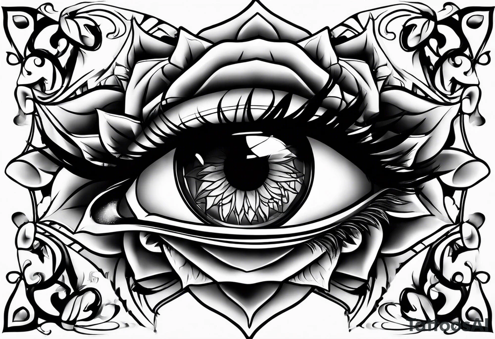 Occult eye rose tattoo idea