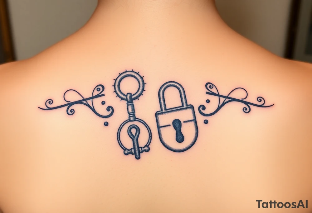 combination of key and lock as two wedding rings as symbol of infinity tattoo idea