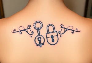 combination of key and lock as two wedding rings as symbol of infinity tattoo idea