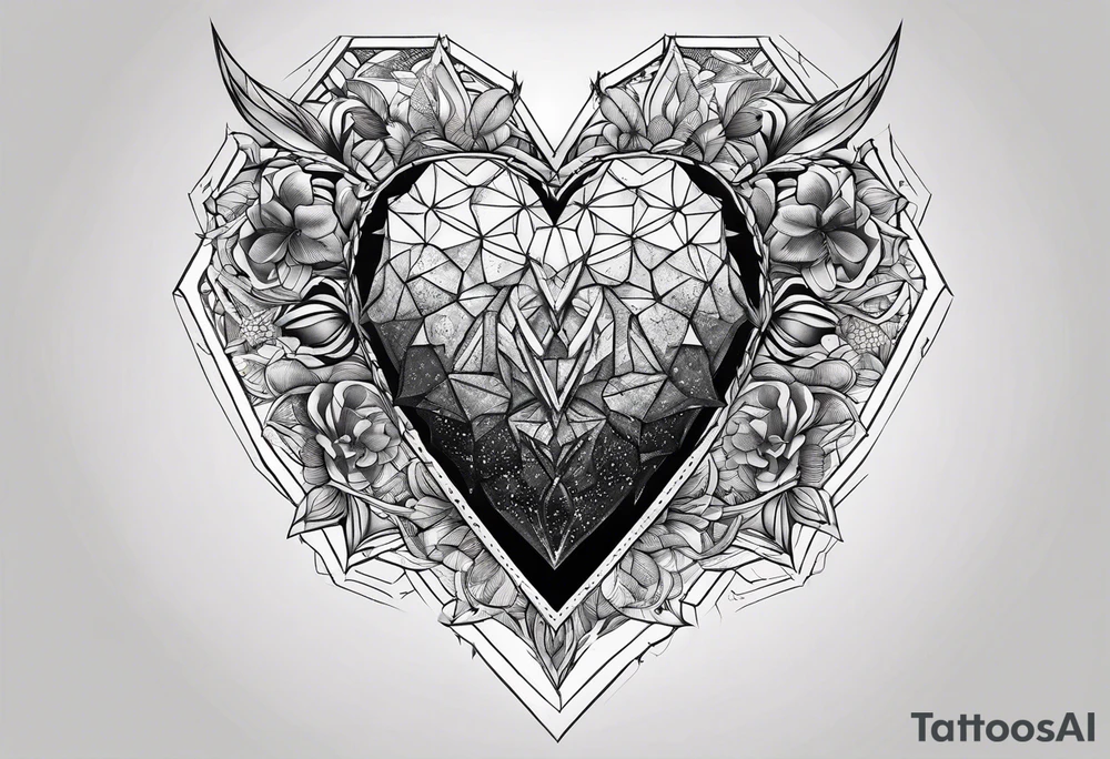 hexagon chest heart tattoo idea