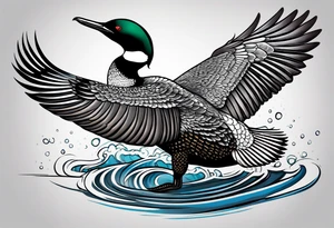 A loon with its wings spread looking badass and tough. Should be designed for on the thigh tattoo idea