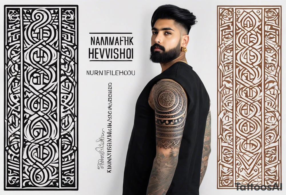 Design a tattoo featuring the name 'Kaherovi' rendered in a Sanskrit-inspired English font. The lettering should blend traditional Sanskrit calligraphy elements with modern tattoo aesthetics. The design should be elegant, with flowing curves and intricate details that evoke the cultural richness of Sanskrit script, while ensuring that the name is clearly legible. The overall style should balance artistic flair with a timeless, spiritual feel tattoo idea