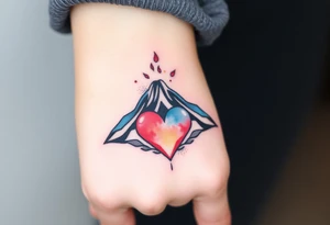 Geometric Volcano erupting into a heart tattoo idea