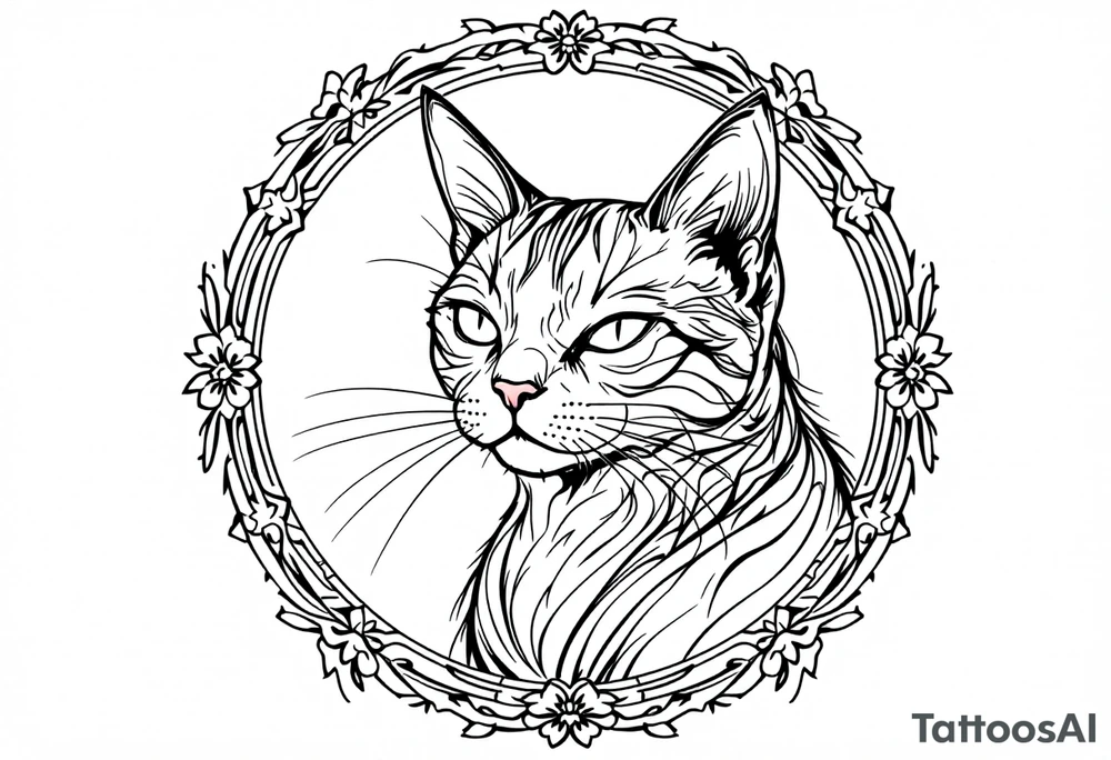 Neo traditional cat in an ornate frame tattoo idea