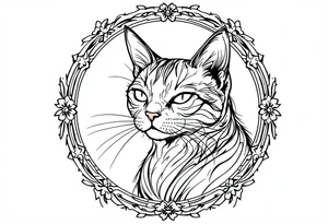 Neo traditional cat in an ornate frame tattoo idea
