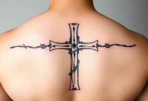 Cross wrapped in barb wire tattoo idea
