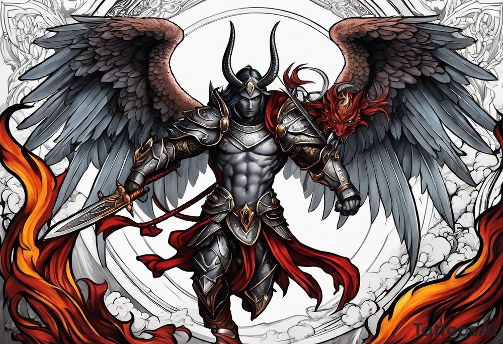 Michael the Archangel fighting devil tattoo idea