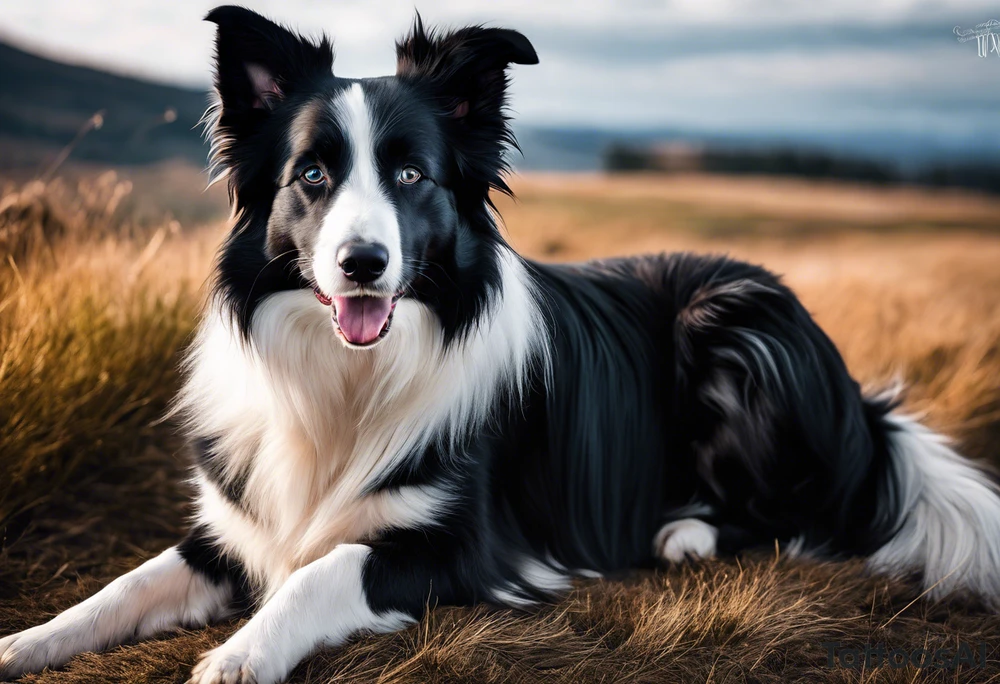 Border collie black with white nose fur is very short tattoo idea