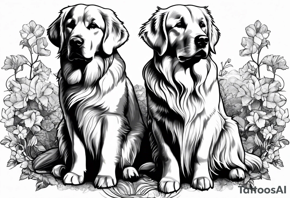 I want two dogs next to each other. One is a golden retriever and the other is a yellow lab. tattoo idea