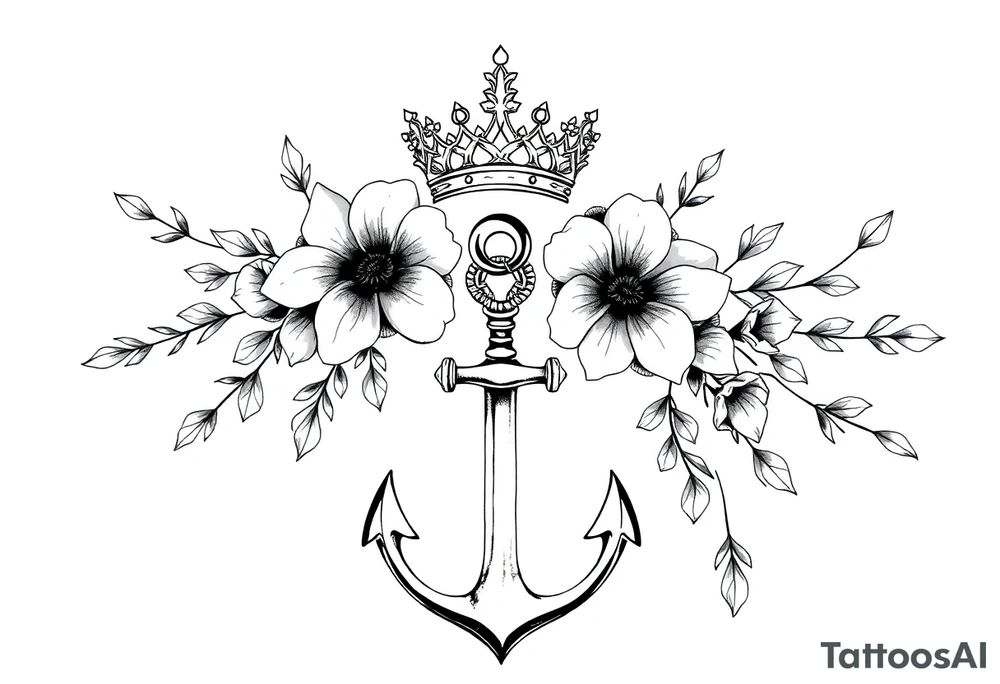 detailed beautiful gothic boho flowers on vine with gorgeous crown and anchor tattoo idea