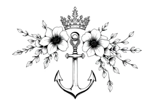 detailed beautiful gothic boho flowers on vine with gorgeous crown and anchor tattoo idea