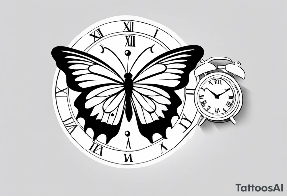 Butterfly flying around a clock. tattoo idea