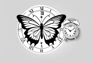 Butterfly flying around a clock. tattoo idea