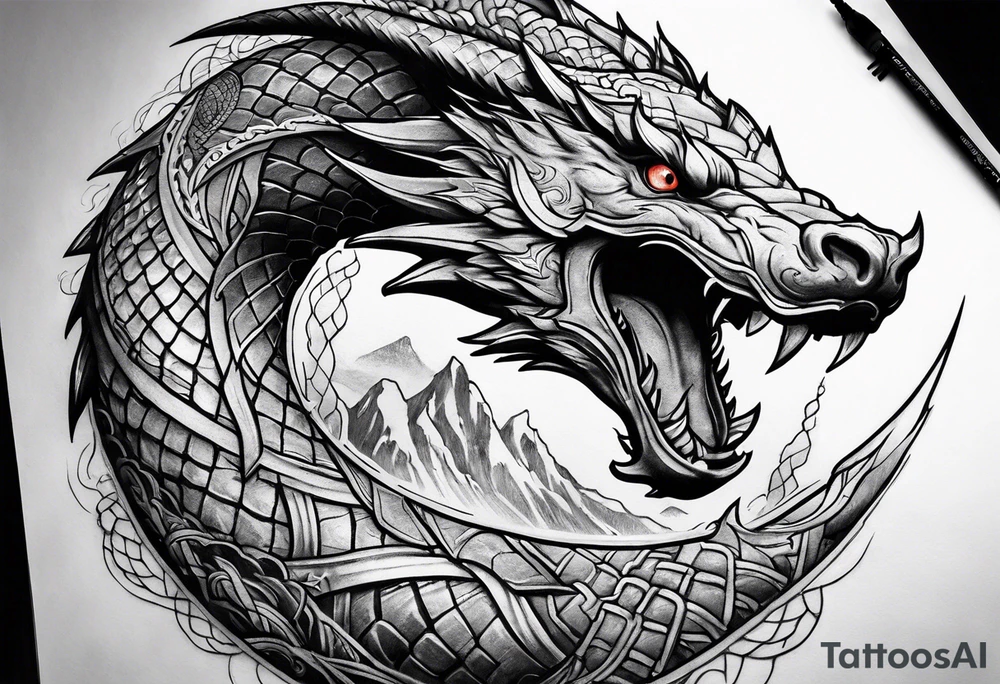 a Sleeve tattoo of Jörmungandr from god of war the game tattoo idea