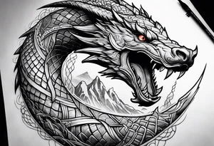 a Sleeve tattoo of Jörmungandr from god of war the game tattoo idea