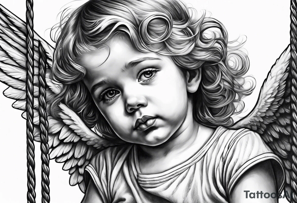 sad angel child on swing tattoo idea