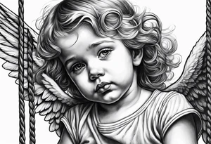sad angel child on swing tattoo idea
