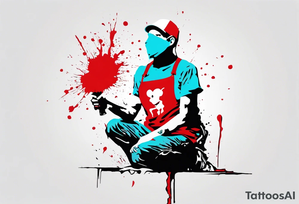 BANKSY ART STYLE, red and cyan, Pigment, picture, politik kill tattoo idea