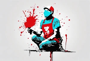 BANKSY ART STYLE, red and cyan, Pigment, picture, politik kill tattoo idea