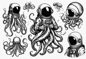 Astronaut wrapped up in an octopus’ tentacles tattoo idea