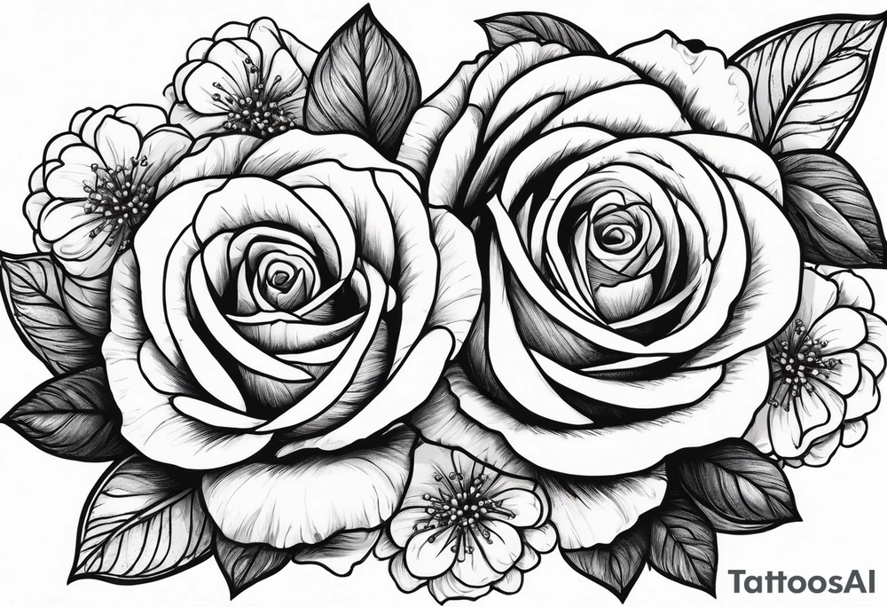Vintage frame in there are pictures of roses and baby’s breath flowers tattoo idea