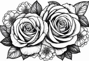 Vintage frame in there are pictures of roses and baby’s breath flowers tattoo idea