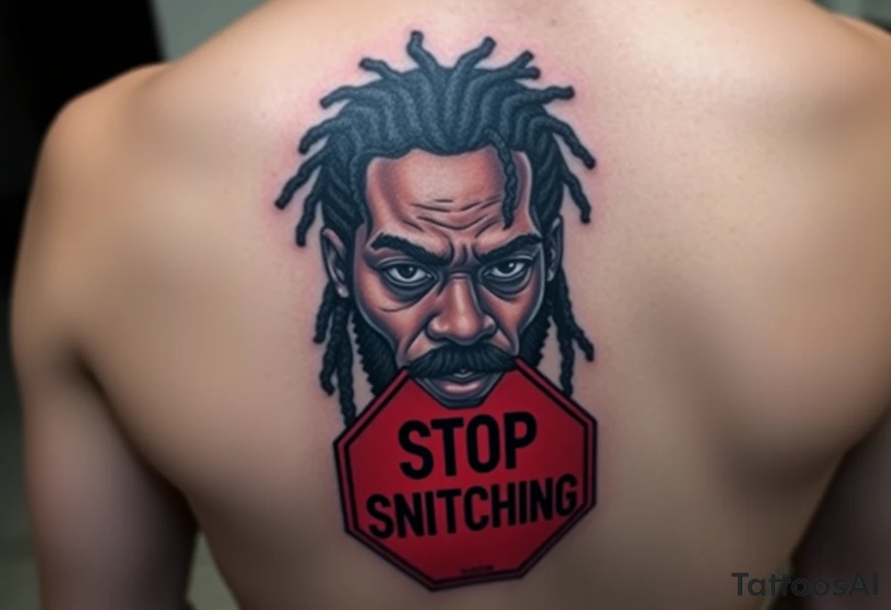 mac dre  with a stop sign that says STOP SNITCHING tattoo idea