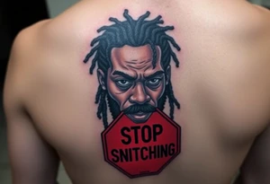 mac dre  with a stop sign that says STOP SNITCHING tattoo idea