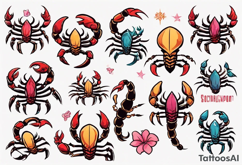 background that represents game development and designs with a scorpion make it magical, and cute scorpion that's feminine tattoo idea