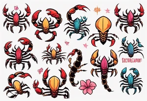 background that represents game development and designs with a scorpion make it magical, and cute scorpion that's feminine tattoo idea