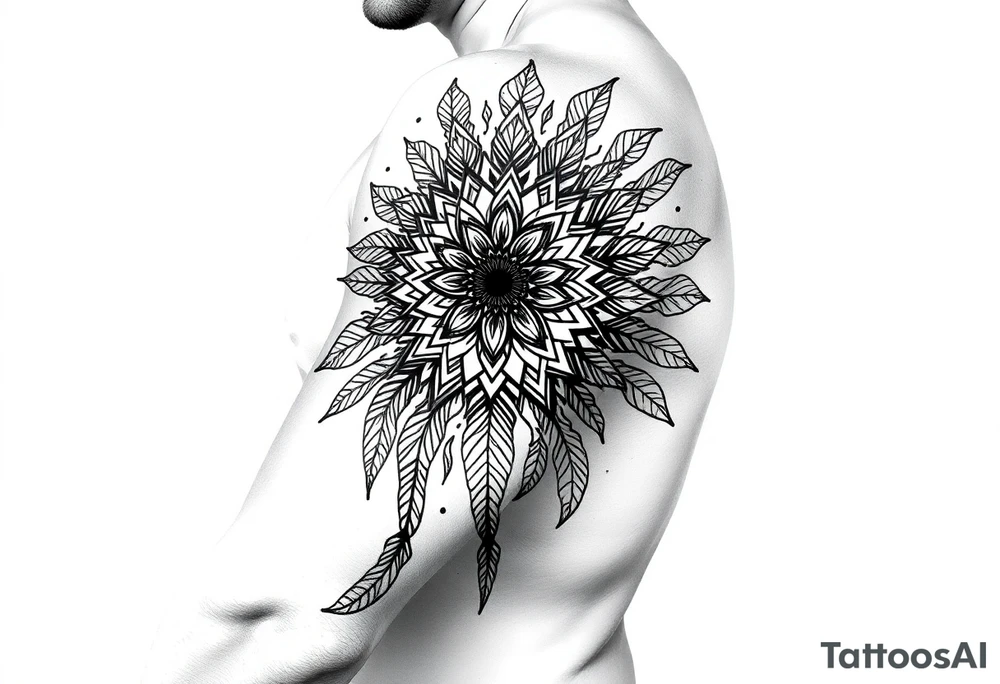 spiritual feathers ornamental mandala shaman tattoo idea