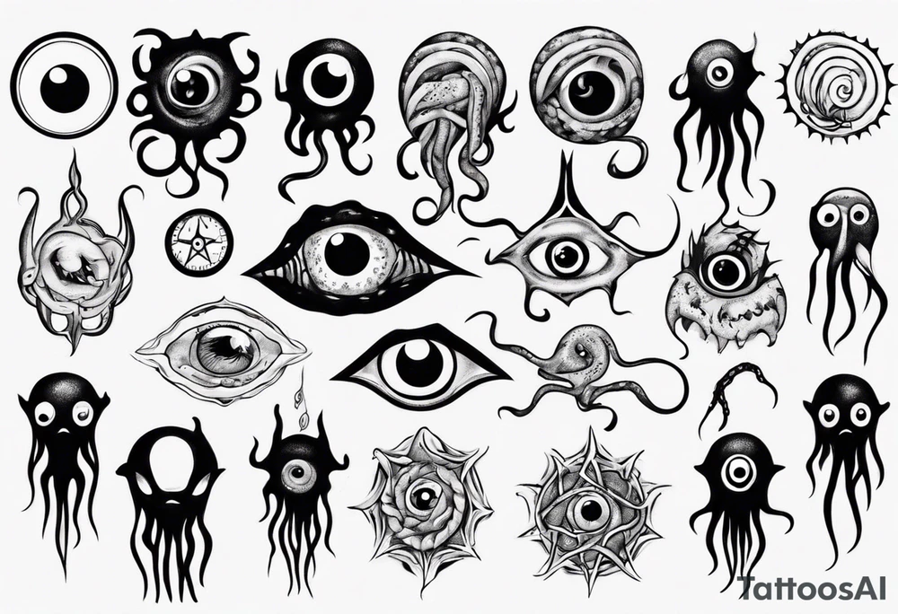 lovecraft them with eye and long tentacle tattoo idea