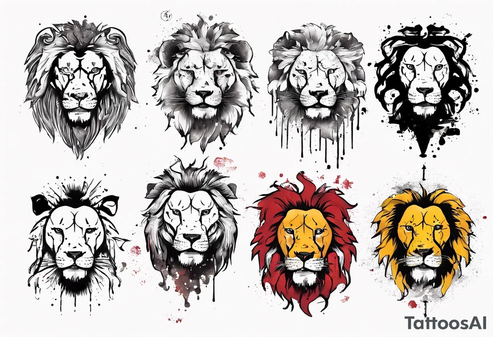 Lion zodiac sign, trash polka tattoo idea