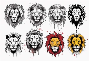 Lion zodiac sign, trash polka tattoo idea